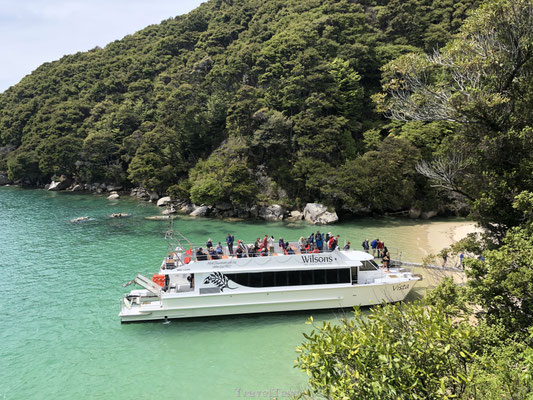 Aankomst boot bij Abel Tasman National Park