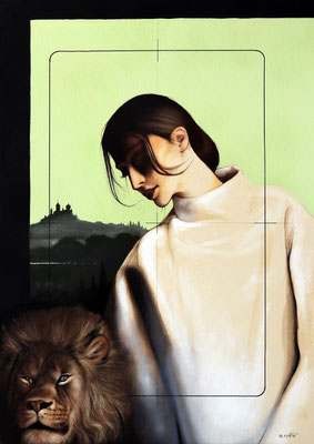 LA BELLA E LA BESTIA olio su cartone cm 70 x 50