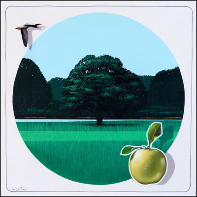 TUTTO PER UNA MELA olio su tela cm 30 x 30