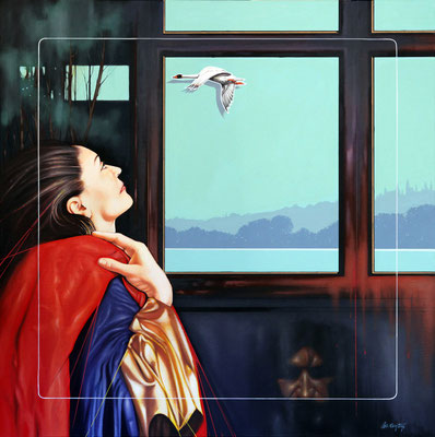 LEDA E IL CIGNO olio su tela cm 100 x 70