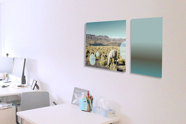 Farbstarke Grafik mit symbolischer Bildsprache, Kunst für Klinikräume zur Motivation und Selbstentfaltung.