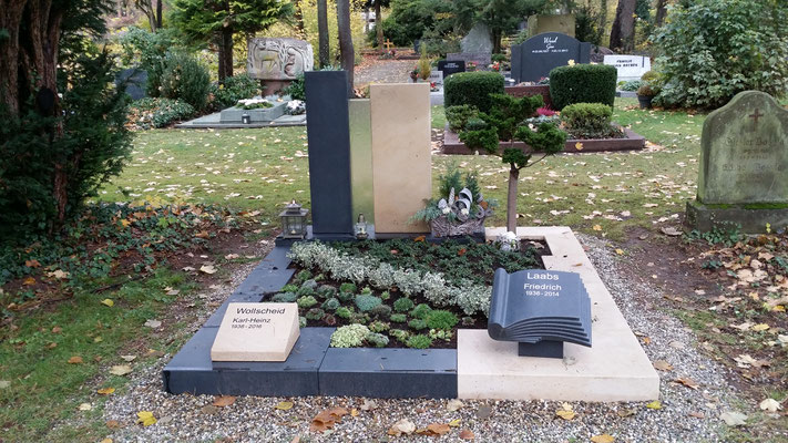 Doppelgrab Pfälzer Sandstein in Kombination mit geschliffenem schwarzen Basalt