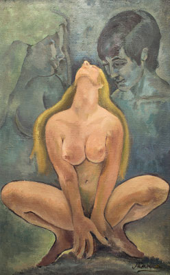 Trilogía del Amor. Óleo sobre arpillera, 67 x 111 cm. Col. familia Macía Bonnet