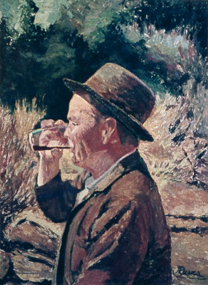 Campesino bebiendo un vaso de vino.  Obra no localizada, rescatada del archivo fotográfico del pintor