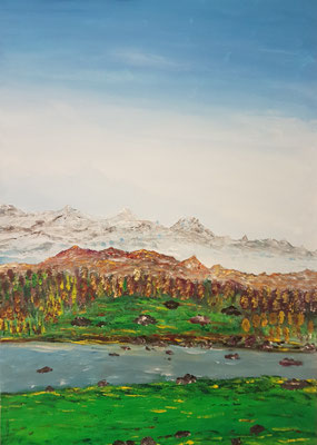 Bild Nr. 380, Format 50/70 cm, Berglandschaft, Preis Fr. 630.00, in Ausstellung Hotel Schweizerhof, Sils-Maria