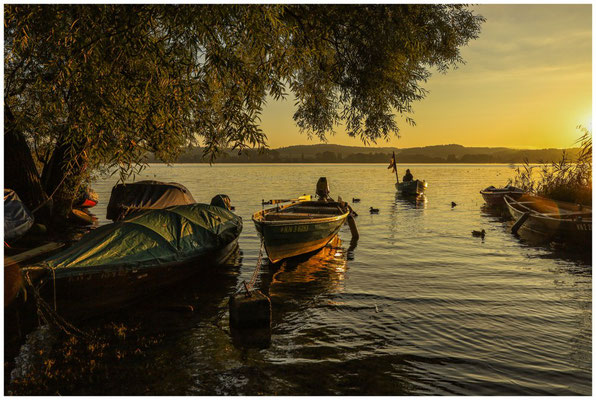 Sonnenaufgang auf der Insel Reichenau mit Fischerbooten 0766