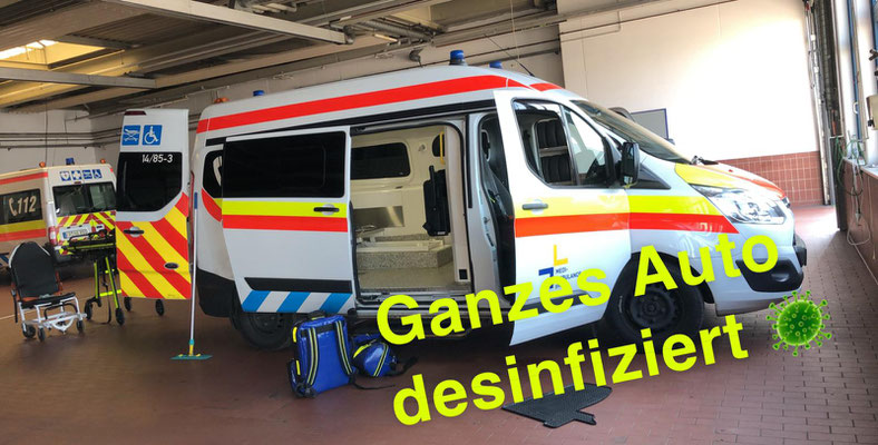 Nach einem Covid-19 Transport  mußte das Fahrzeug komplett desinfiziert werden