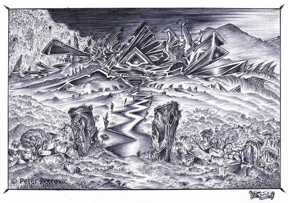 Hibernaculum (2009; Kugelschreiber; 30x40 cm) {Mike Oldfield gewidmet}