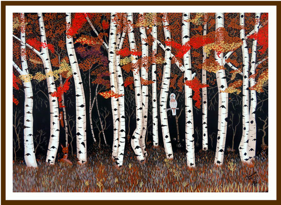 Birkenwald 70 x 100 cm Acryl auf Karton Preis 650 €