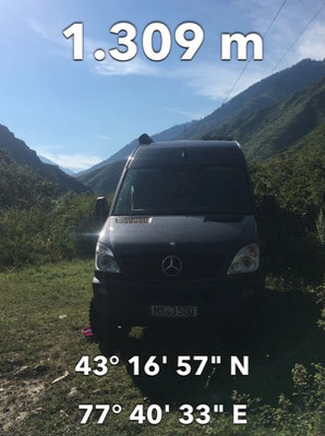 GPS Koordinaten vom Übernachtungsplatz im Nationalpark Ile-Alatau bei Turgen