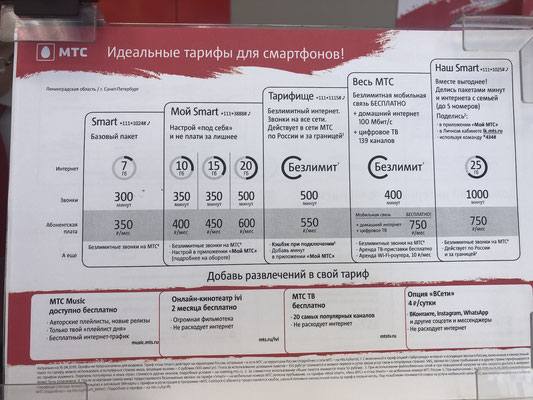 2019 - Tarifübersicht von MTS