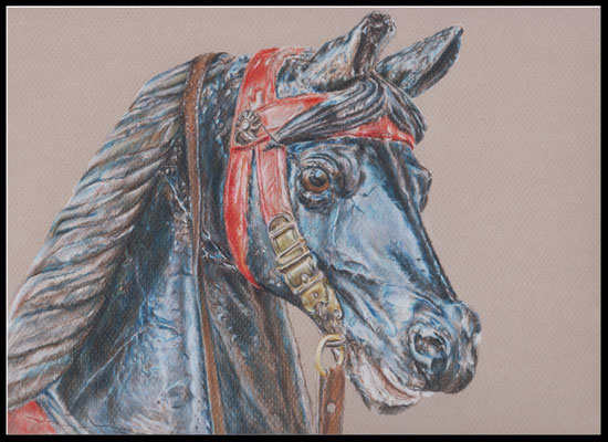Zeichnung, Karusselpferd, Farbstiftzeichnung, coloured pencil drawing
