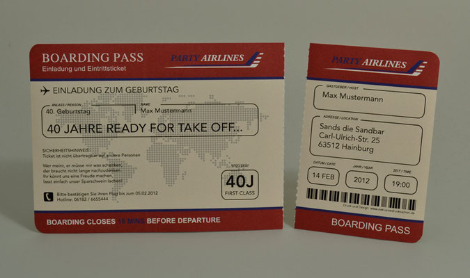 Einladungskarten Flugticket  Geburtstag  Ticket  Einladung  Karte Boarding Pass Partyairline