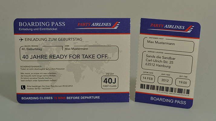 Einladungskarten Flugticket  Geburtstag  Ticket  Einladung  Karte Boarding Pass Partyairline