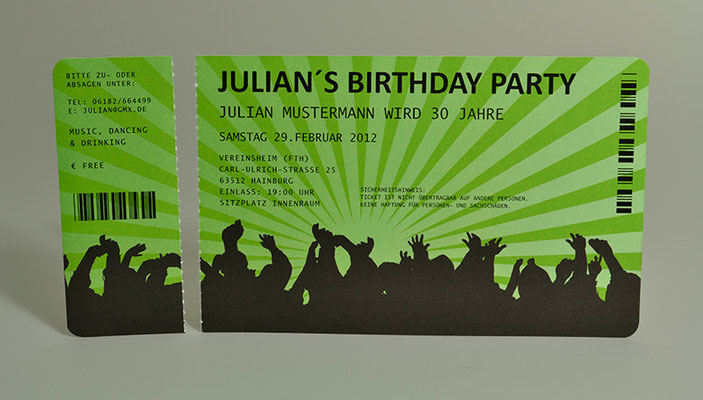 Einladungskarten für Geburtstag  Eintrittskarte Konzertkarte  Ticket  Karte  Einladung