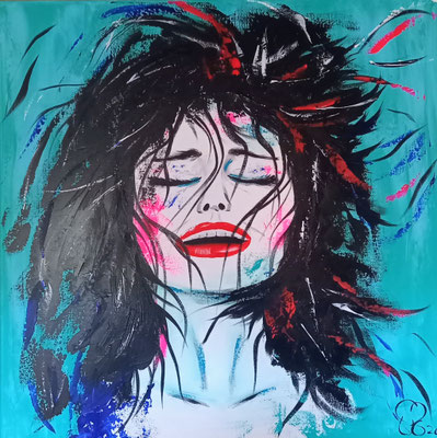 BlackHair RedLips  70x70      750Euro 