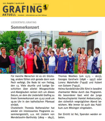 Grafing Aktuell 29.06.2018 – Ankündigung des LTG-Sommerkonzertes vom 13.07.2018