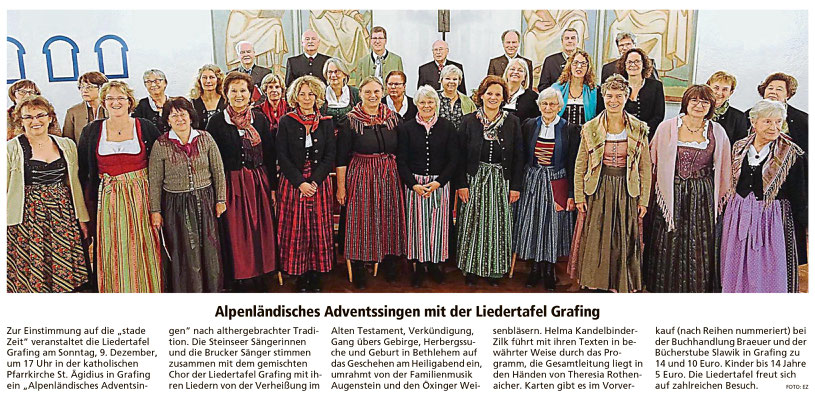 EZ 27.11.2018 – Ankündigung des Alpenländischen Adventsingens vom 09.12.2018