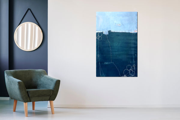 abstraktes blaues Bild im blauen Raum