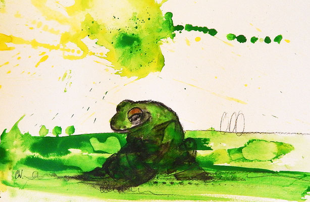 froschbild, leerer Krug