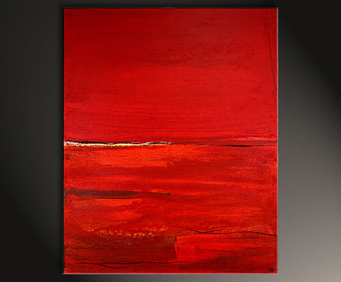 Abstraktes Acrylbild Auf Holz In Feurigen Rottonen