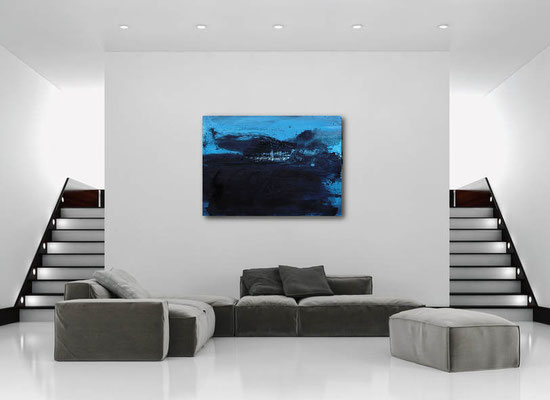 abstraktes bild blau acryl