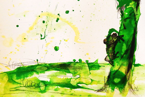 Linsender Frosch auf Malpappe