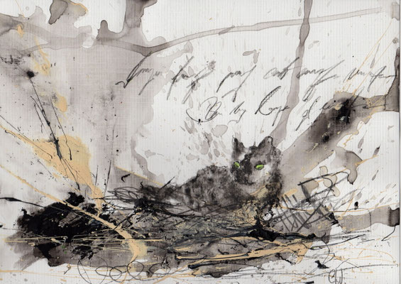 katze malen lassen abstrakt angedeutet s/w