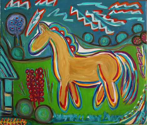 Pferd auf Wiese Acryl auf Leinwand 60x70cm