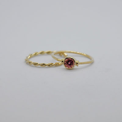 Ring mit rosa Turmalin & Kordelring aus recyceltem 585/- Gelbgold