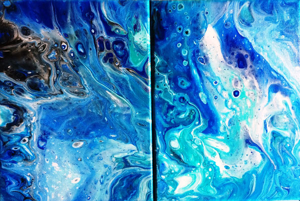 Abstraktes Bild 26 (Diptychon), Acryl-Fluidtechnik auf Leinwand, 24 X 36 cm. 