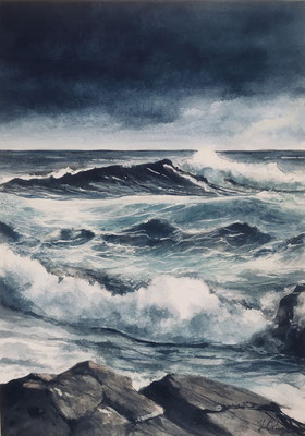 Das Meer V, Aquarell auf Bütten, 40 X 30 cm. (m. R.) 