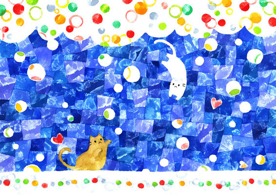 「雪とネコ」B5/水彩絵具