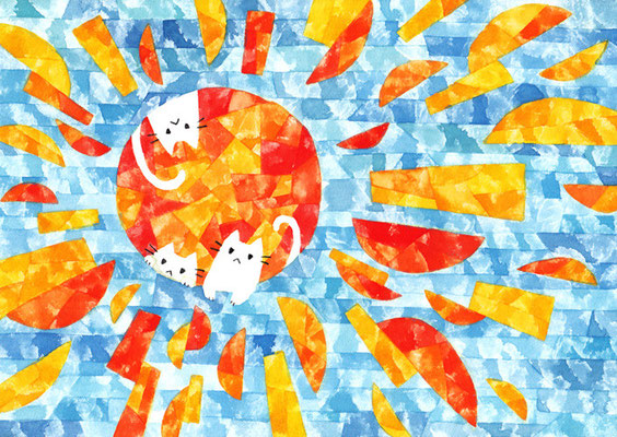 「太陽とネコ」B5/水彩絵具