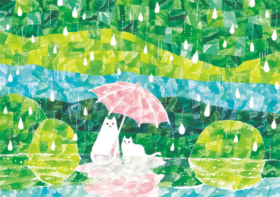 「雨の森とネコ」B5/水彩絵具・ペン