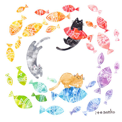 「いつまでもこうやって」15cm四方/水彩絵具・ペン