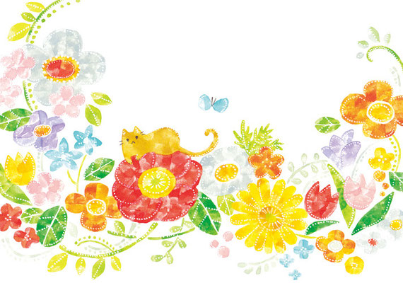 「花の上のネコ」B5/水彩絵具・ペン