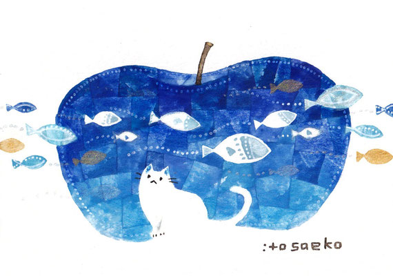 絵画「林檎とネコ8」