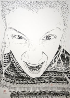 Why so serious? Kati 2016 100x140 cm #stempelkunst#stempelbild#rubber stamp art#stamp art#stempelgrafik#stempelportrait#stempel