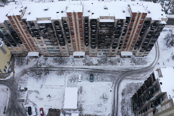 A building destroyed by Russian bombing. Irpin is one of the outlying districts of Kyiv, during the first months of the war when the Russians tried to take the capital, this district was occupied and heavily bombed by the Russians. 