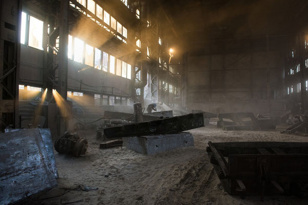 The hangar where the scrap metals are cleaned from radioactive particles and recycled. Chernobyl Exclusion Zone.