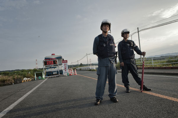 Check point, Minamisoma, Fukushima "No-Go Zone", Japan.