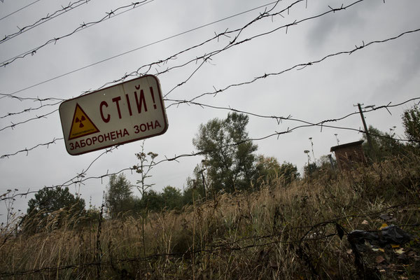 The fence with the barber wire of the Chernobyl Exclusion Zone.