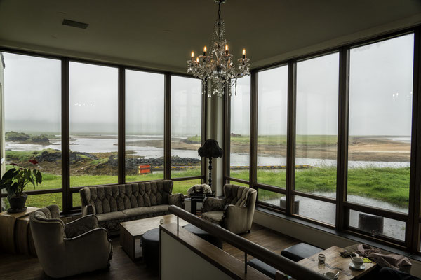 Iceland. The dining room in the Hotel Búðir, a small boutique hotel situated in Búðir near the Black Church on the southern coast of the Snæfellsnes peninsula. 