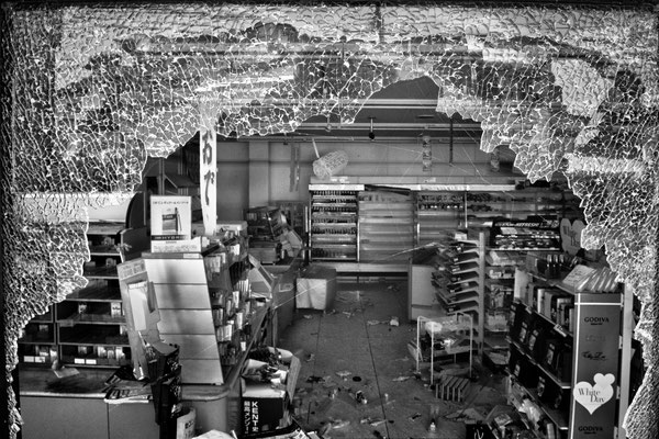 Market devastated by thieves, Futaba city, Fukushima "No-Go Zone", Japan.