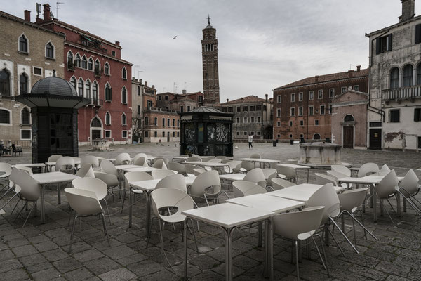 Empty tables of a closed cafè