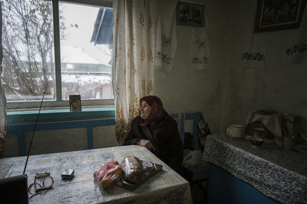 Maria Shovkuta, 89, in her home in the village of Opachici, Chernobyl Exclusion Zone