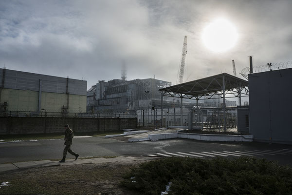 The Chernobyl nuclear power plant with the old sarcophagus, two months prior to the installation of the new safe confinement. Chernobyl Exclusion Zone.