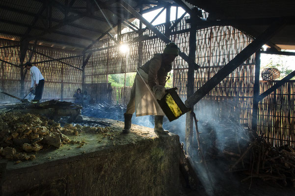 a sulfur miner during the process to purify and filter out the sulfur 