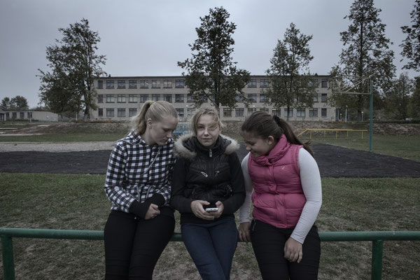 Nadia with her friends during recreation at Dobrush school.